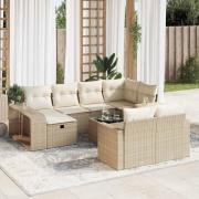 vidaXL Loungegrupp för trädgården m. dynor 11 delar beige konstrotting