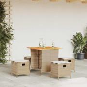 vidaXL Matgrupp för trädgården med dynor 5 delar beige konstrotting