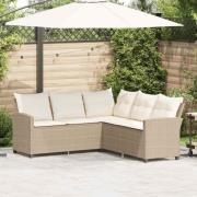 vidaXL L-formad soffsoffa med kuddar beige konstrotting