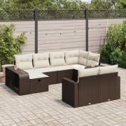 vidaXL Loungegrupp 10 delar med brun dynor konstrotting