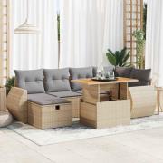 vidaXL Trädgårdssoffset med dynor 8 delar beige konstrotting akaciaträ