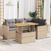 vidaXL Soffgrupp för trädgården med dynor 5 delar beige konstrotting