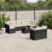 vidaXL Loungegrupp 10 delar med svarta dynor konstrotting