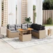 vidaXL Matgrupp för trädgården med dynor 7 delar beige konstrotting