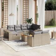 vidaXL Loungegrupp för trädgården m. dynor 11 delar beige konstrotting