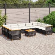 vidaXL Loungegrupp 10 delar med svarta dynor konstrotting
