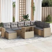 vidaXL Soffgrupp för trädgården med dynor 9 delar beige konstrotting