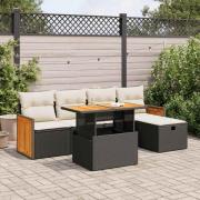 vidaXL Loungegrupp med dynor 6 delar svart konstrotting