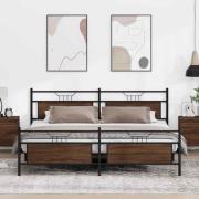 vidaXL Sängram utan madrass metall brun ek 193x203 cm