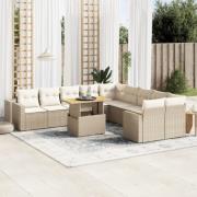 vidaXL Loungegrupp för trädgården m. dynor 11 delar beige konstrotting