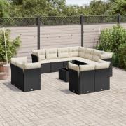 vidaXL Loungegrupp med dynor 12 delar svart konstrotting