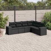 vidaXL Loungegrupp med dynor 6 delar svart konstrotting