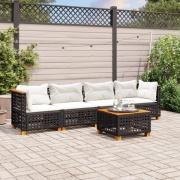 vidaXL Loungegrupp för trädgården med dynor 5 delar svart konstrotting