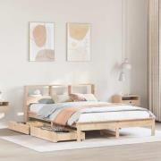 vidaXL Säng med bokhylla utan madrass 135x190cm massiv furu