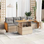 vidaXL Soffgrupp för trädgården med dynor 5 delar beige konstrotting