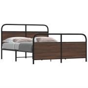 vidaXL Sängram utan madrass metall brun ek 150x200 cm