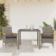 vidaXL Matgrupp för trädgården med dynor 3 delar grå konstrotting&glas