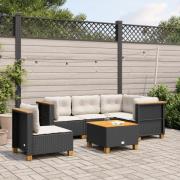 vidaXL Loungegrupp med dynor 6 delar svart konstrotting