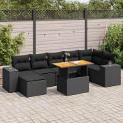 vidaXL Loungegrupp för trädgården med dynor 8 delar svart konstrotting