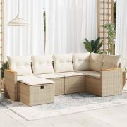 vidaXL Soffgrupp för trädgården med dynor 6 delar beige konstrotting