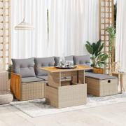 vidaXL Soffgrupp för trädgården med dynor 6 delar beige konstrotting