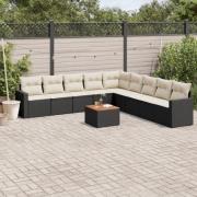 vidaXL Loungegrupp 10 delar med svarta dynor konstrotting