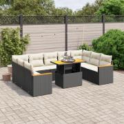 vidaXL Loungegrupp 10 delar med svarta dynor konstrotting