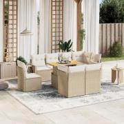 vidaXL Soffgrupp för trädgården med dynor 9 delar beige konstrotting