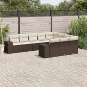 vidaXL Loungegrupp 10 delar med brun dynor konstrotting