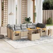 vidaXL Matgrupp för trädgården med dynor 8 delar beige konstrotting