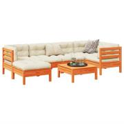 vidaXL Soffgrupp för trädgården med dynor 7 delar vaxbrun massiv furu