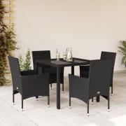 vidaXL Matgrupp för trädgård med dynor 5 delar svart konstrotting&glas