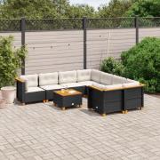 vidaXL Loungegrupp för trädgården m dynor 9 delar svart konstrottning