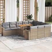 vidaXL Loungegrupp för trädgården m. dynor 11 delar beige konstrotting