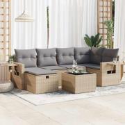 vidaXL Matgrupp för trädgården med dynor 7 delar beige konstrotting