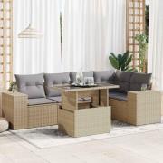 vidaXL Soffgrupp för trädgården med dynor 6 delar beige konstrotting