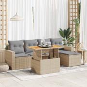 vidaXL Soffgrupp för trädgården med dynor 6 delar beige konstrotting