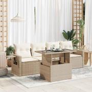 vidaXL Soffgrupp för trädgården med dynor 5 delar beige konstrotting