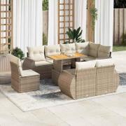 vidaXL Soffgrupp för trädgården med dynor 9 delar beige konstrotting