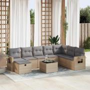 vidaXL Soffgrupp för trädgården med dynor 9 delar beige konstrotting