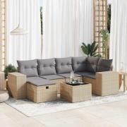 vidaXL Matgrupp för trädgården med dynor 7 delar beige konstrotting