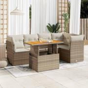 vidaXL Soffgrupp för trädgården med dynor 6 delar beige konstrotting