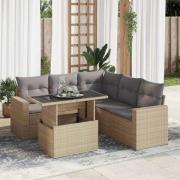 vidaXL Soffgrupp för trädgården med dynor 6 delar beige konstrotting
