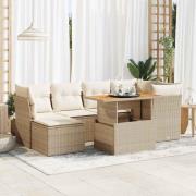 vidaXL Matgrupp för trädgården med dynor 7 delar beige konstrotting