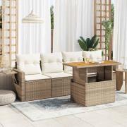 vidaXL Soffgrupp för trädgården med dynor 5 delar beige konstrotting