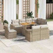 vidaXL Soffgrupp för trädgården med dynor 9 delar beige konstrotting