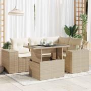 vidaXL Soffgrupp för trädgården med dynor 5 delar beige konstrotting