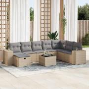 vidaXL Soffgrupp för trädgården med dynor 9 delar beige konstrotting