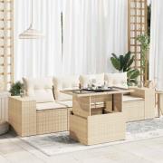 vidaXL Soffgrupp för trädgården med dynor 5 delar beige konstrotting