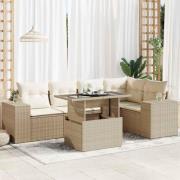 vidaXL Soffgrupp för trädgården med dynor 6 delar beige konstrotting